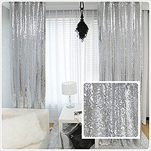 TRLYC 2x8FT Silver Sequin Curtain for Wedding Backdrop Party Photography Background