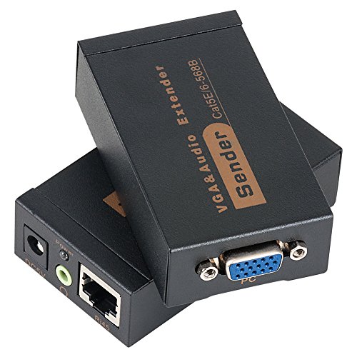 Jaremite VGA Over Ethernet, VGA Extender to Cat5e Cat6 Ethernet Cable, VGA Transmitter Receiver (328ft/100m, Sender+Receiver)