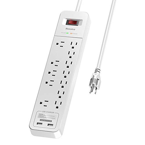 Huntkey 12 Outlets Surge Protector Power Strip with 2 USB Ports (5V 2.4A with Smart IC Technology), 6-Foot Heavy Duty Extension Cord, SMC127