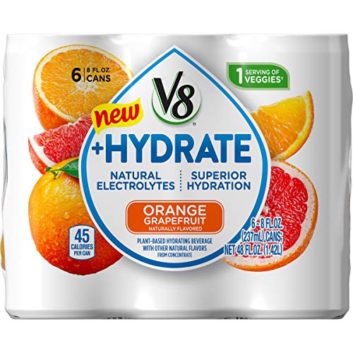 V8 +Hydrate Plant-Based Hydrating Beverage, Orange Grapefruit, 8 oz. Can (Pack of 6)