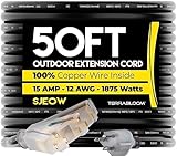 TerraBloom 12/3 Heavy Duty Extension Cord 50 FT Outdoor - Black Outdoor Extension Cord Multiple Outlet - Ultra-Flexible SJEOW Rubber, Light Indicator, Triple Outlet for Maximum Efficiency - 15 Amp