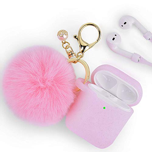 Airpods Case - Filoto Airpods Silicone Glitter Cute Case Cover with Pompom/Keychain/Strap for Apple Airpods 2&1, 2019 Newest 360° Protective Air Pods Charging Case Cover (Glitter Light Pink)