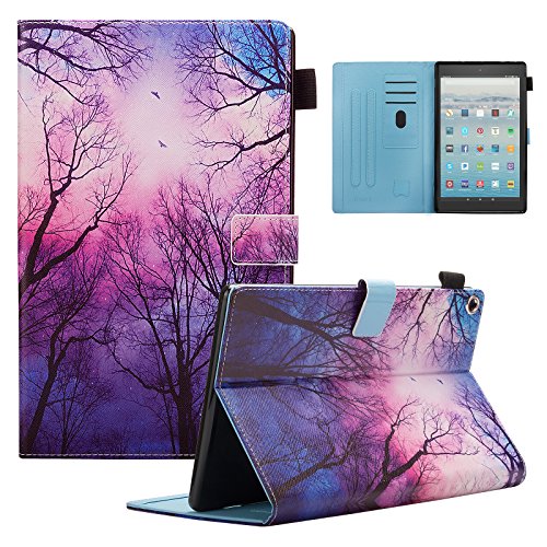 Dteck All-New Amazon Fire HD 10 Case (7th Gen, 2017 Release) - Slim Fit Folio Stand Shockproof Cover PU Leather Case with Auto Wake/Sleep Smart Protector for Fire HD 10.1" Tablet, Purple Forest
