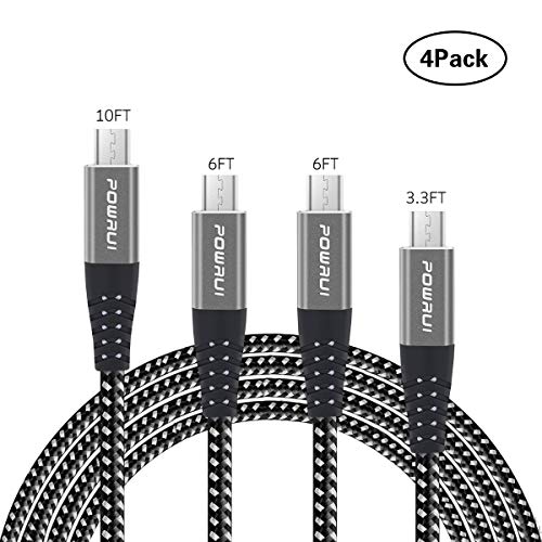 Book Cover [4Pack] Micro USB Cable, POWRUI [3.3FT 6FT 6FT 10FT] Android Charger Cable, Nylon Braided Android Charger and Syncing Cord Charging for Samsung, Google, LG, More Android Devices