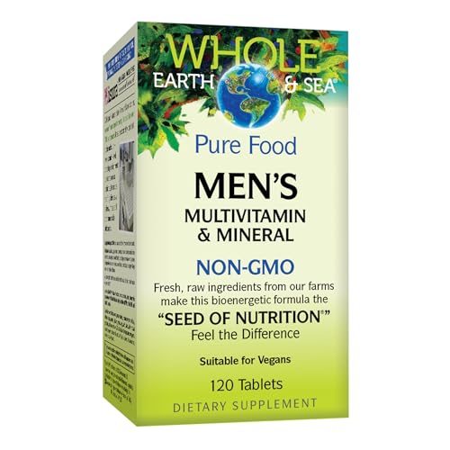 Natural Factors Whole Earth & Sea Men's Multivitamin & Mineral - Daily Health Supplement for Men Under 50 - Vegan, Non-GMO & Gluten-Free - 120 Tablets (60 Servings)