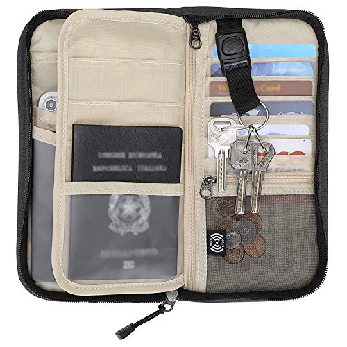 ZOPPEN RFID Travel Passport Wallet & Documents Organizer Zipper Case with Removable Wristlet Strap