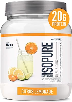 Isopure Protein Powder, Clear Whey Isolate Protein, Post Workout Recovery Drink Mix, Gluten Free with Zero Added Sugar, Infusions- Citrus Lemonade, 16 Servings, 0.88 pounds