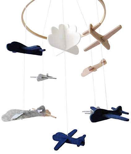 Sorrel and Fern Baby Crib Mobile Airplanes and Cloud Nursery Grey and White Decoration for Boys Ceiling Mobile