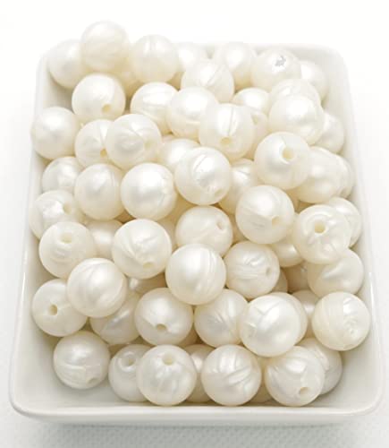 Pearl Silicone Beads by BLUE RABBIT CO for Keychain Making, Necklace, Bracelet (12mm, 100pc, Pearl) Bulk Beads & Bead Assortments, Silicon Beads