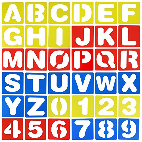 PORTOWN 36 Pieces Alphabet and Number Stencils Set Plastic Letter Stencils for Learning, Painting,Scrapbooking and DIY Crafts, 4 inches