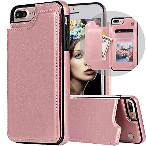 iPhone 7 Plus Wallet Case,iPhone 8 Plus Case with Card Holder,Auker Slim Thin Folio Flip Leather Secure Fit Magnetic Clasp Closure Purse Case with Wallet&Credit Card Slots for iPhone 7 Plus Rosegold