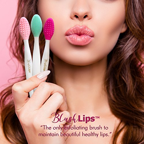 BlushLips A Double-Sided Silicone Exfoliating Soft Lip Brush Applicator Wand Tool for Plump Smoother Fuller Lip Appearance (Pink)