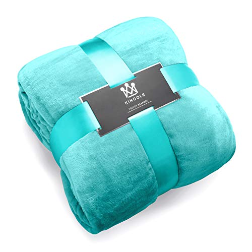 Book Cover Kingole Flannel Fleece Microfiber Throw Blanket, Luxury Teal King Size Lightweight Cozy Couch Bed Super Soft and Warm Plush Solid Color 350GSM (108 x 90 inches)