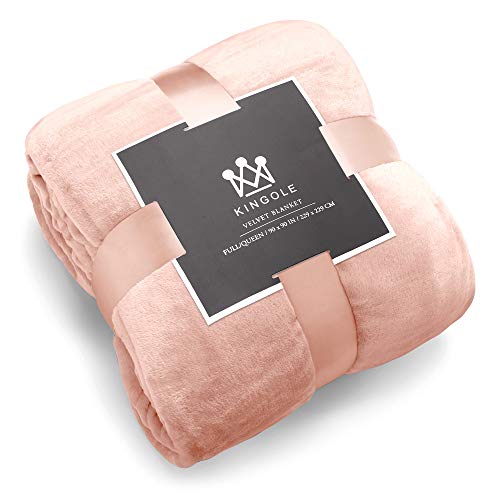 Book Cover Kingole Flannel Fleece Microfiber Throw Blanket, Luxury Timid Pink King Size Lightweight Cozy Couch Bed Super Soft and Warm Plush Solid Color 350GSM (108 x 90 inches)