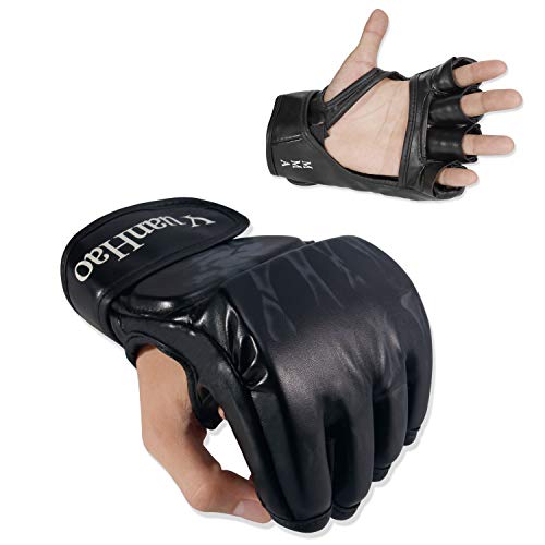 MMA Gloves, UFC Gloves Boxing Leather More Paddding for Men Women Knuckle Wrist Protection, Half Finger Mitts Sparring Gloves for Training, Kickboxing, Muay Thai, Punching, Fight, Mixed Martial Arts