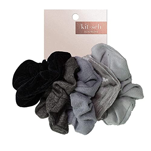 Kitsch Scrunchies for Women's Hair - Assorted Hair Scrunchies | Large Hair Ties for Women | Hair Tie Scrunchies for Girls | Cute Scrunchie | Hair Bands & Ponytail Holders, 5pc (BlackGray)