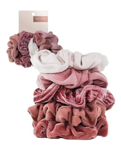 Kitsch Velvet Scrunchies for Hair, Hair Scrunchies for Women, Scrunchy Hair Bands, 5 Pack (Blush/Mauve)