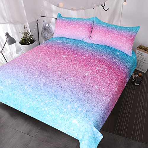Book Cover BlessLiving Colorful Glitter Bedding Girly Turquoise Blue Pink and Purple Pastel Colors Duvet Cover 3 Piece Trendy Bed Spreads Full Comforter Cover Sets for Girls