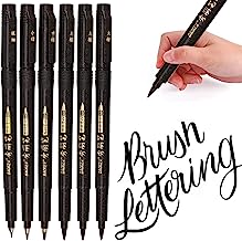 MISULOVE Hand Lettering Pens, Calligraphy Pens, Brush Markers Set, Soft and Hard Tip, Black Ink Refillable - 4 Size(6 Pack) for Beginners Writing, Art Drawings, Water Color Illustrations, Journaling