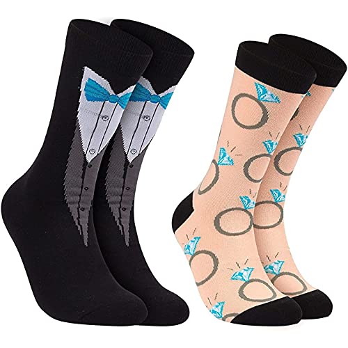 Groom and Bride Crew Socks - 2-Pair Novelty Socks for Party and Wedding