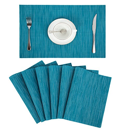 Book Cover Pauwer Placemats Set of 6 Crossweave Woven Vinyl Placemats for Kitchen Table Heat Resistant Non-Slip Kitchen Table Mats Easy to Clean (6pcs Placemats, Blue)