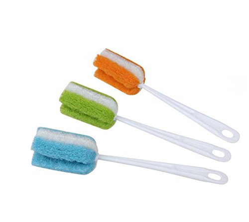 UPSTORE 3PCS Soft Hanging Sponge Cleaning Brush Cleaner with Long Handle Cup Feeding Bottle Scrubber Washing Brushes for Coffee Glasses Pot Milk Cup Mugs Winebottle Baby Bottles(Color Random)