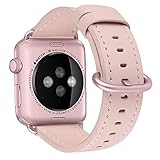 BRG for Apple Watch Band 38mm, Genuine Leather iWatch Replacement Strap with Stainless Steel Buckle for Series 3 Series 2 Series 1 HermÃ¨s Nike+ Sport and Edition, (Soft Pink Band+Rose Gold Buckle)