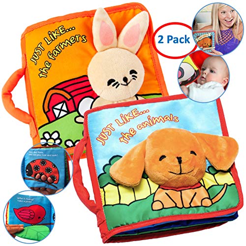 Premium Soft Baby Book First Year, Cloth Book Bunny with Crinkly Sounds, Fun Interactive Toy, Fabric Book for Babies & Infant 1 Year Old (Boy, Girl), Cute, Touch and Feel Activity (2 Pack)