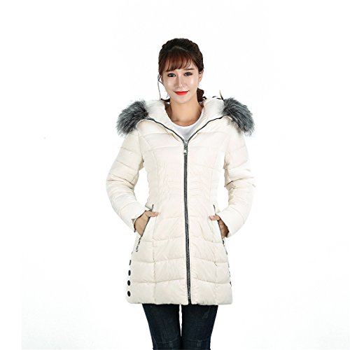 KENGURU COVE Women Down Jacket with Faux Fur Hoodie Thickened Slim Long