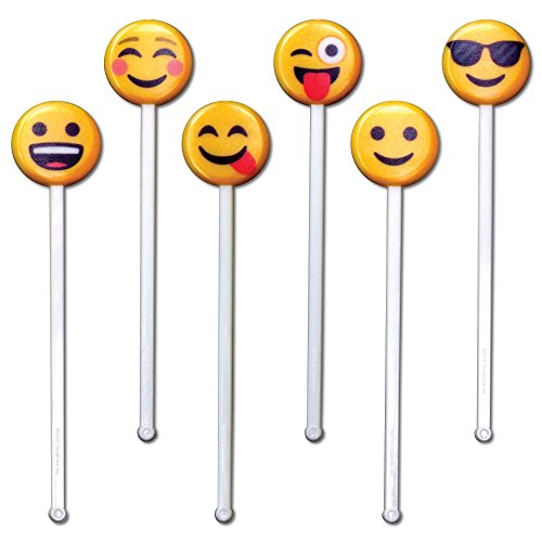 Royer 6" Emoji Swizzle Sticks, Drink Stirrers, Fun Assorted Designs, Set of 24 - Made in USA