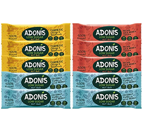 Adonis Low Sugar Nut Bar - Assortiment de Barres aux Noix | 100% Naturelle, Faible teneur en Sucre et Glucides, Sans Gluten, Vegan, Keto, Paleo, Superfood (10)