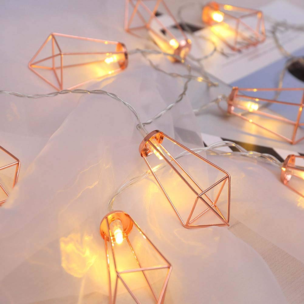 Book Cover Twinkle Star 10 LED 6.6 ft Diamond String Lights Battery Operated, Geometric String Lights Warm White, Rose Gold Metal Lamps Decor for Indoor Wedding Party Bedroom Christmas