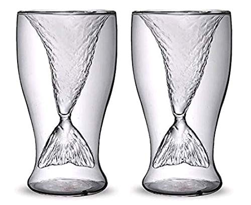 Homecube Creative Mermaid Handmade Glass Cup, Double High-Temperature Glass of Red Wine, 2 Pack