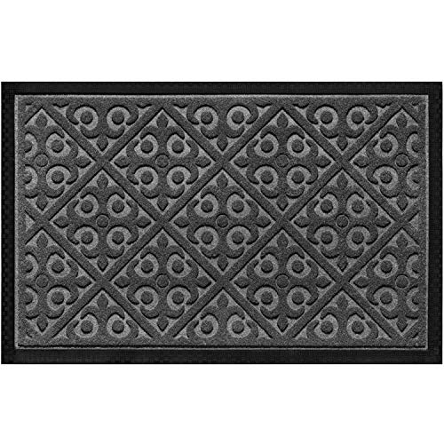 Elogio Door Mat Indoor Outdoor Doormats Outside Effective Scraping of Dirt Patio Grass Moisture Snow Dust and Grit Removal Ideal Low Profile Doormat Front Door Entrance Mat Grey Rug Non Slip Rubber