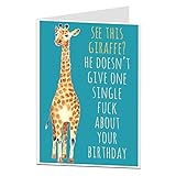 LimaLima Funny Happy Birthday Card Perfect For Men Or Women Blank Inside To Add Your Own Personal Rude & Offensive Message Quirky Giraffe Theme For 30th 40th 50th 60th 70th
