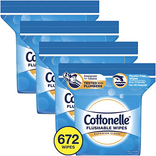 Cottonelle Flushable Wet Wipes for Adults, 4 Refill Packs, 168 Wipes per Pack (672 Wipes Total)