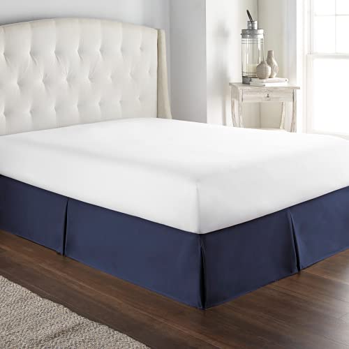 Book Cover HC Collection Navy California King Bed Skirt - Dust Ruffle w/ 14 Inch Drop - Tailored, Wrinkle & Fade Resistant