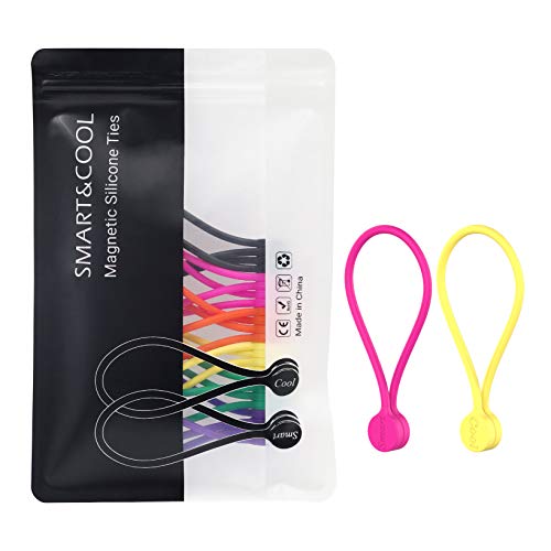 SMART&COOL 7.16'' | 12 Pack Reusable Silicone Magnetic Cable Ties/Magnetic Twist Ties for Bundling and Organizing, Holding Stuff, Book markers, fridge magnets, or Just for Fun