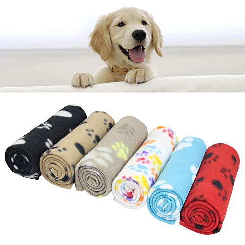 AK KYC 6 pack Mixed Puppy Blanket Cushion Dog Cat Fleece Blankets Pet Sleep Mat Pad Bed Cover with Paw Print Kitten Soft Warm Blanket for Animals