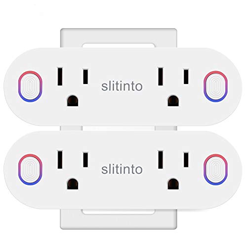 WiFi Smart Plug Socket Works with Alexa Echo/Google Home/IFTTT, Slitinto Dual Mini Smart Outlets with Remote Control Individually, Energy Monitoring and Timer, No Hub Required, ETL Listed-2 Pack