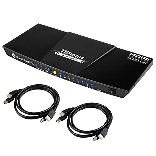 TESmart 4-Port HDMI KVM Switch with 2 Pcs 5ft KVM Cables 3840x2160@60Hz 4:4:4 UHD Supports L/R Audio Output and USB 2.0 Device Control
