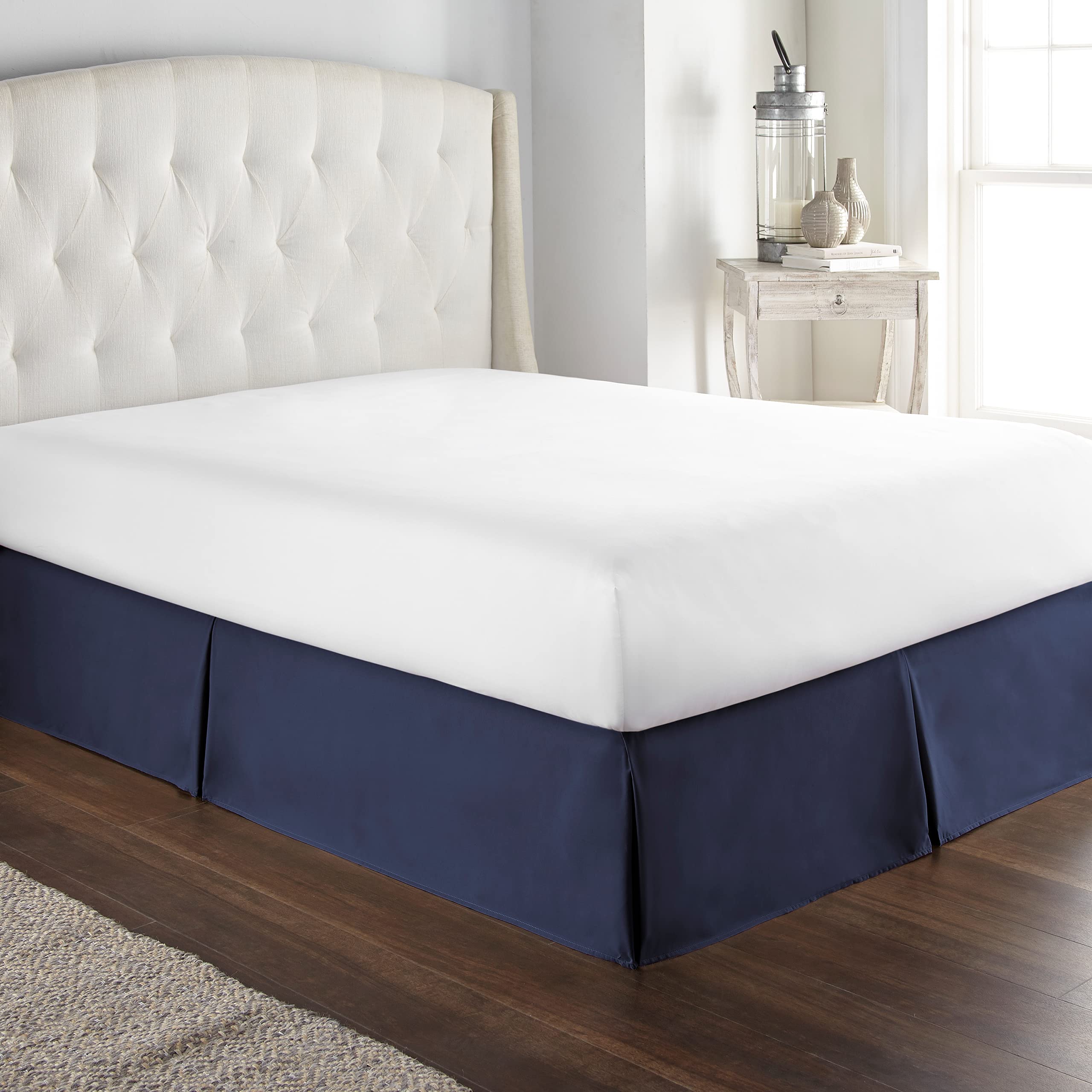 Book Cover HC Collection Navy King Bed Skirt - Dust Ruffle w/ 14 Inch Drop - Tailored, Wrinkle & Fade Resistant