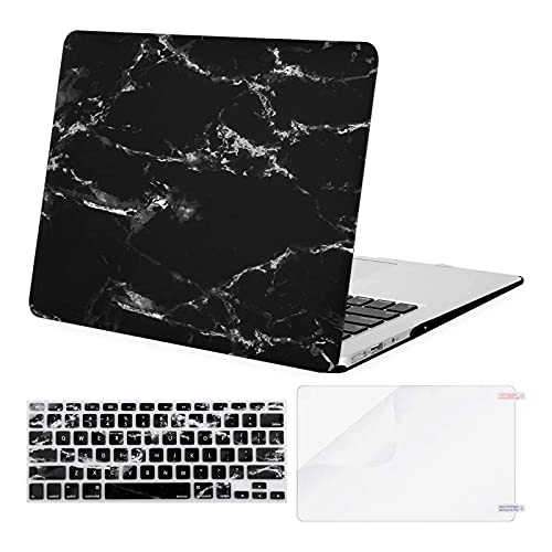 MOSISO Compatible with MacBook Air 11 inch Case (Models: A1370 & A1465), Plastic Pattern Hard Shell Case & Keyboard Cover Skin & Screen Protector, Black Marble
