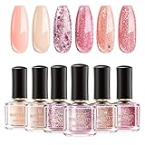 BORN PRETTY Nail Polish 6 Colors Set - Nude Color Rose Gold Glitter Pink Sequins nail polish Collection