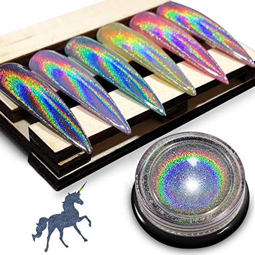 iMethod Chrome Nail Powder - Holographic Nail powder, Chrome Powder for Nails, Holo Nail Powder, Rainbow Unicorn Mirror Effect, Multi Chrome Manicure Pigment, 0.04oz/1g