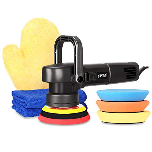 SPTA 5 Inch (125mm) 6 Variable Speed Electric Orbital Polisher DA car Polisher Orbit Dual Action Polisher Detail Boat Polishing Auto Detailing Tools Come with 3 DA Different Hardness Polishing Pads,2P