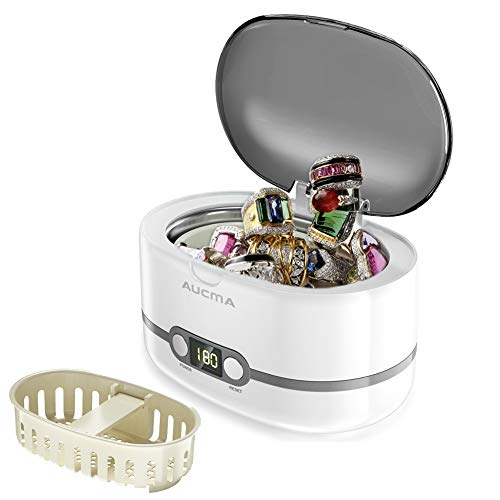 Aucma Ultrasonic Cleaner Professional Ultrasonic Jewelry Cleaners with Digital Timer for Jewellery Eyeglasses Lenses Necklaces Watches Rings Denture Coins, 20 Oz (Grey)