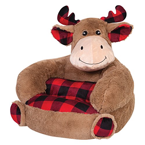 Trend Lab Buffalo Check Moose Toddler Chair Plush Character Kids Chair Furniture for Boys and Girls, 19 in x 20 in x 16 in