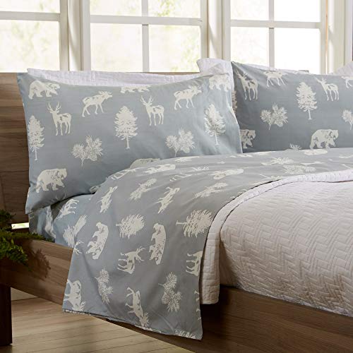 Book Cover 3-Piece Lodge Printed Ultra-Soft Microfiber Sheet Set. Beautiful Patterns Drawn from Nature, Comfortable, All-Season Bed Sheets. (Twin, Forest Animal - Light Grey)