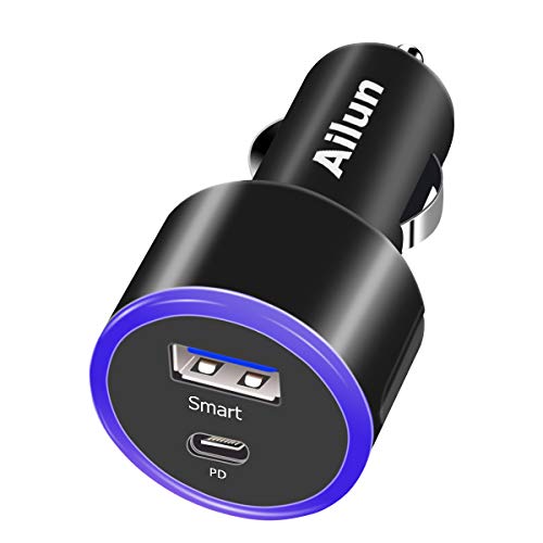Ailun USB C PD Car Charger Adapter 33W, Type C PD 18W,USB A Smart 15W Port,Power Delivery for iPhone 12 Pro Max/11pro,Galaxy s20+ S20Ultra S10 Plus MacBook